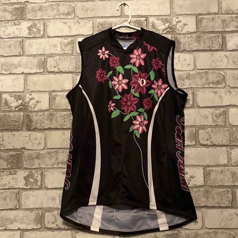 Pearl Izumi Black Cycling Jersey with Pink Floral Design